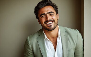 Fototapeta premium Confident businessman with a suit and a smile in a studio background, He looking at the camera