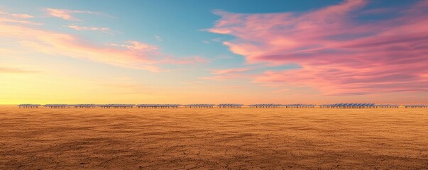 Obraz premium Net zero sustainability idea. A serene landscape featuring a vibrant sunset over a vast, tranquil desert horizon.