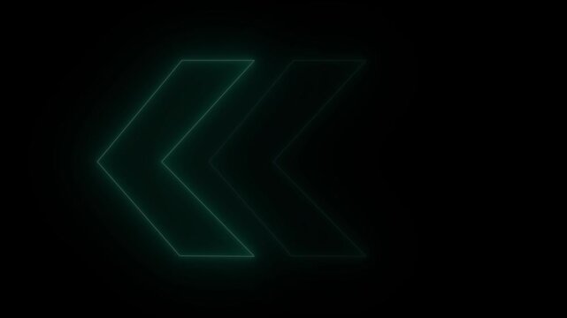 swipe arrow pointing to left and moving on black background. Animated glowing left directional traffic arrows animation transitional arrow navigation