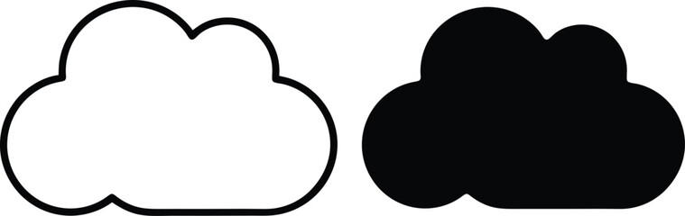 Cloud Icons White Outline, Black Filled, Simple Design, Weather Symbols, Digital Cloud, Network Stor