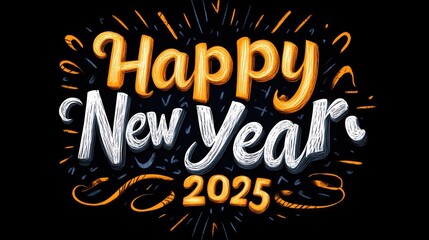 Fototapeta premium Happy New Year 2025 greeting on black. (11)