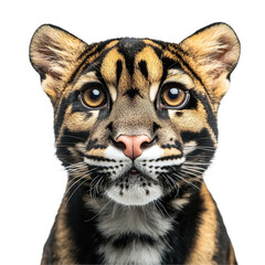 Obraz premium Front view close up of an extremely perfect looking single clouded leopard isolated on a white transparent background
