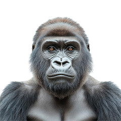 Obraz premium Front view close up of an extremely perfect looking single eastern lowland gorilla isolated on a white transparent background