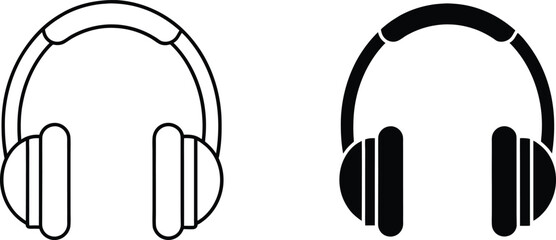 Headphone Icons Outline, Black, Audio, Music, Listening, Sound, Device, Technology, Style