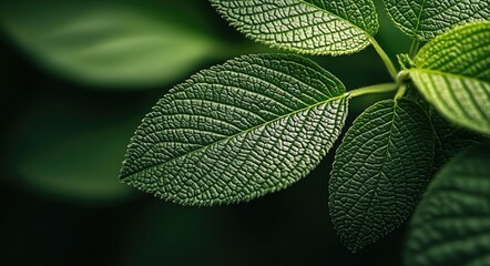 Micro foliage idea. Close-up view of green leaves highlighting intricate textures and details.