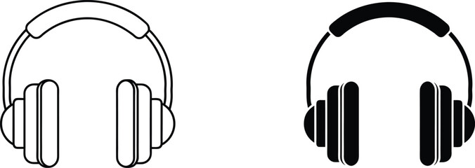 Headphone Icons Black and White Audio Listening Devices