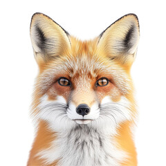 Fototapeta premium Front view close up of an extremely perfect looking single red fox isolated on a white transparent background