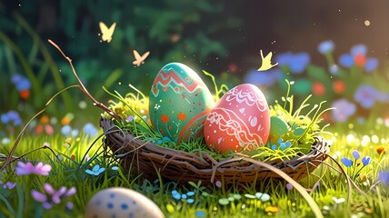 easter eggs in grass