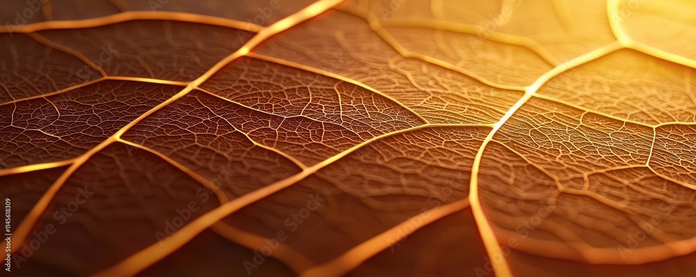 Poster micro foliage idea. close-up of a textured leaf surface illuminated by warm sunlight.