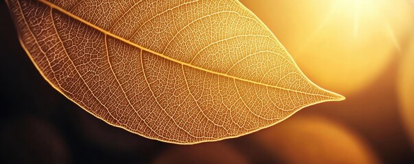 Obraz premium Micro foliage idea. Close-up of a leaf illuminated by soft light, showcasing intricate details and textures.
