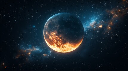 Fototapeta premium Fiery Planet Amidst Celestial Nebula and Stars