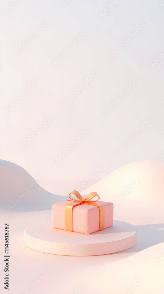 Aufkleber gift box on platform with soft edges and gradient shadows, featuring minimalist design