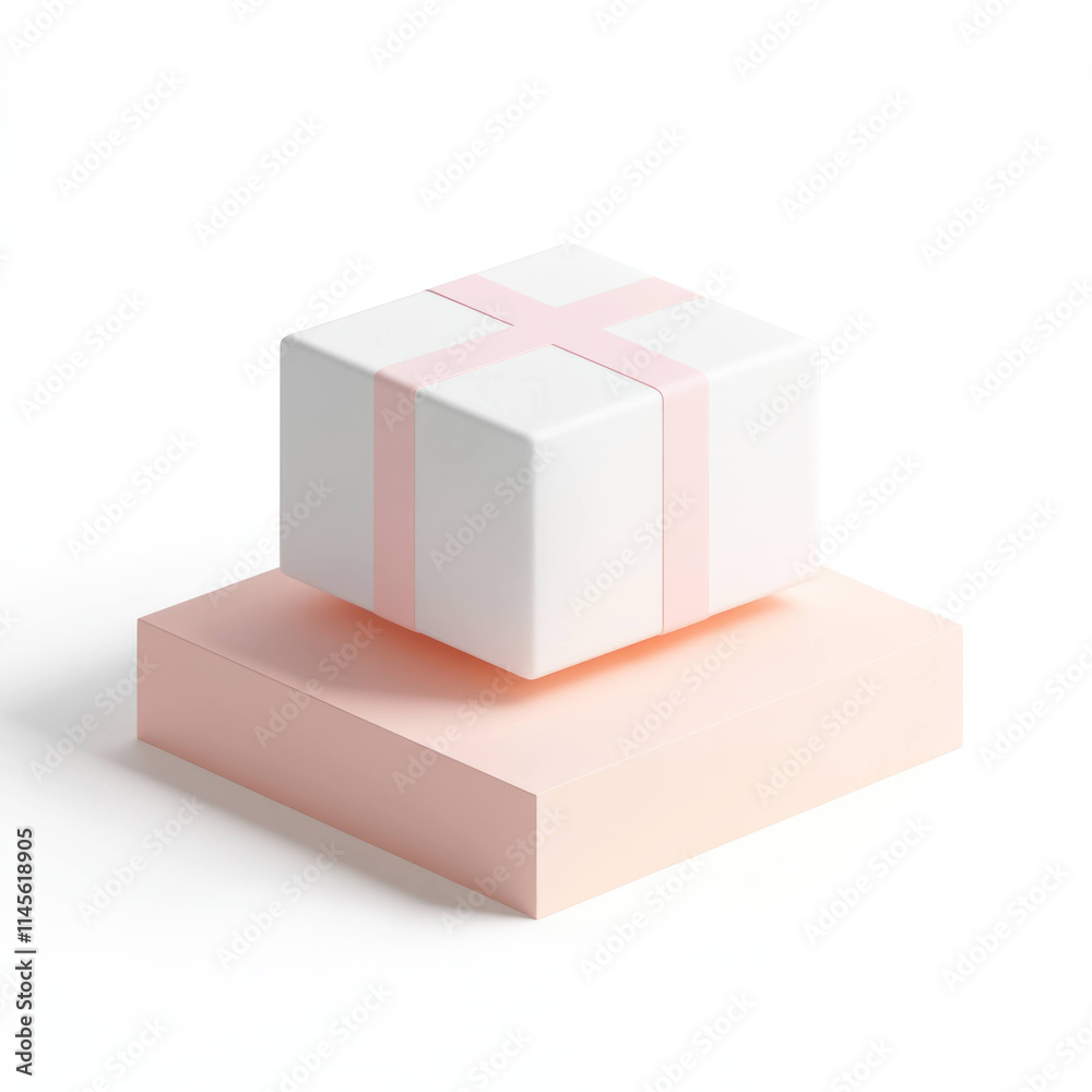 Aufkleber gift box with pink ribbon sits on soft platform, creating minimalist and elegant look