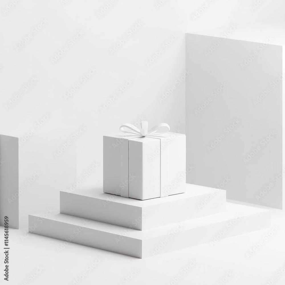 Leinwandbilder gift box stands platform with pure white background, featuring soft edges and gradient shadows, creating clean and minimalist
