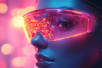  a close-up of sleek futuristic sunglasses glowing softly,