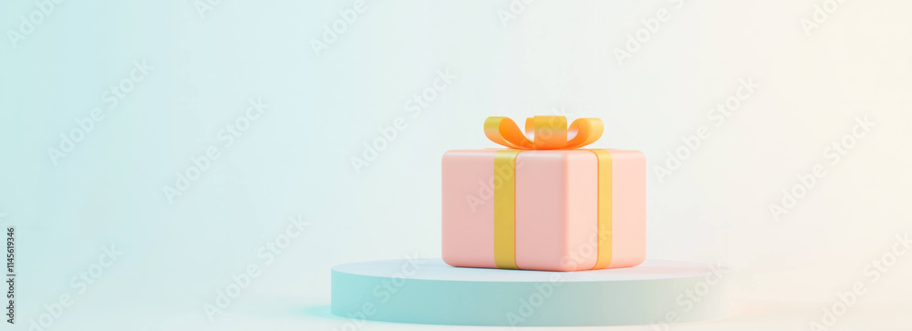 Poster gift box positioned on platform with soft white background, featuring minimalist design and clean ae