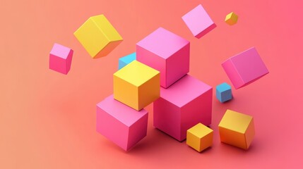 Obraz premium Abstract Colorful Cubes Composition: A Playful 3D Render of Interlocking Geometric Shapes
