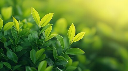 Micro foliage idea. Close-up view of vibrant green leaves basking in warm sunlight, showcasing nature's beauty.