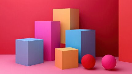 Obraz premium Abstract Colorful 3D Geometric Shapes Composition