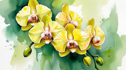 The petals are painted in soft shades of yellow, with delicate brushstrokes that highlight the flower&rsquo;s graceful form