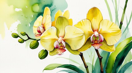 The petals are painted in soft shades of yellow, with delicate brushstrokes that highlight the flower&rsquo;s graceful form