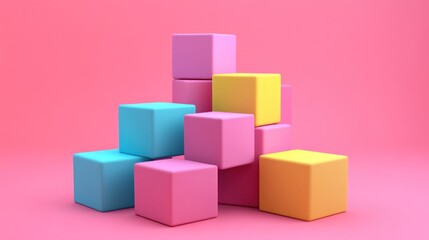 Obraz premium Pastel Colored Cubes Stacked on Pink Background