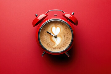 A red alarm clock with a heart symbol on display.