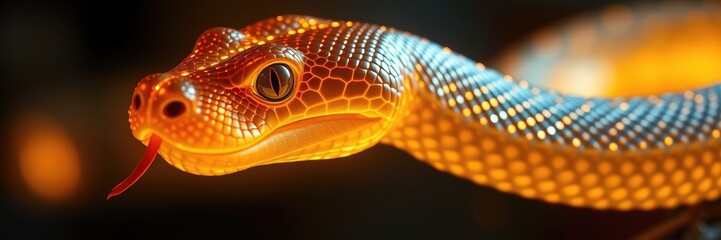 Fototapeta premium A stunning snake coils gracefully, its scales glowing under vibrant festival lights. The ambiance reflects the excitement of the Year of the Snake and Chinese New Year traditions