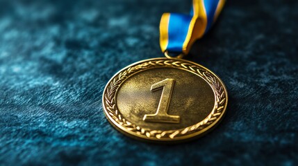 Gold medal with isolated free text area - winner copy space concept. Poster