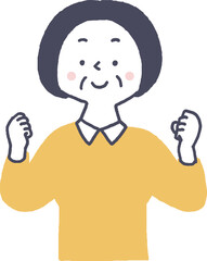 両手でガッツポーズをするシニア女性