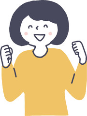 両手でガッツポーズをする若い女性