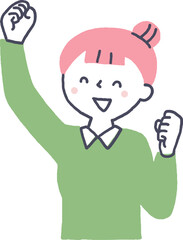 ガッツポーズをする若い女性