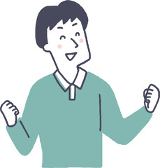 嬉しくてガッツポーズをする若い男性