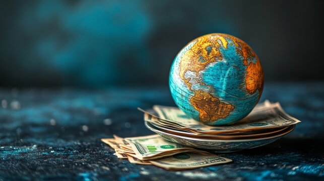 Scale with wealth and cash money on a plate and people, world, environment on the other; balancing business profits and human rights