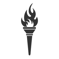 Minimalist Black and White Torch Flame Icon.