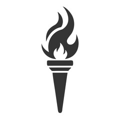 Minimalist Black and White Torch Flame Icon.