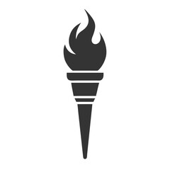Minimalist Black and White Torch Flame Icon.