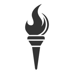 Minimalist Black and White Torch Flame Icon.