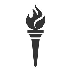Minimalist Black and White Torch Flame Icon.