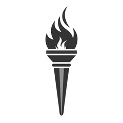 Minimalist Black and White Torch Flame Icon.