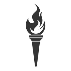 Minimalist Black and White Torch Flame Icon.