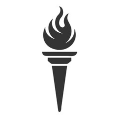 Minimalist Black and White Torch Flame Icon.