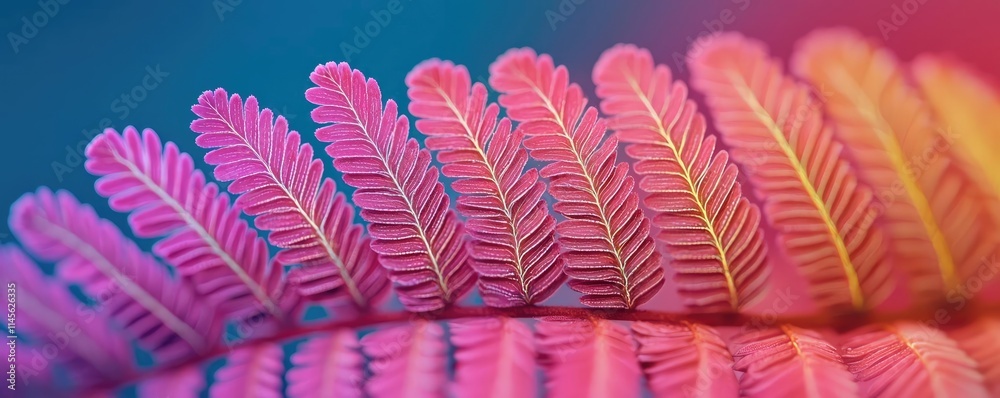 Aufkleber Micro foliage idea. Vibrant fern leaves displaying intricate patterns and colors in a serene composition.