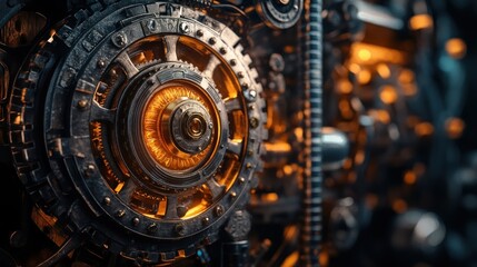 A Steampunk Time Machine with Rotating Gears, Glowing Tubes, and a Victorian Design 