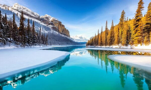 Serene Winter Landscape with Reflective Lake
