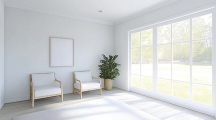 Fototapeta premium Mockup frame in farmhouse living room interior, 3d render