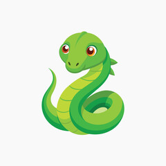 Fototapeta premium Cute green snake cartoon Vector Hand Drawn Illustration Isolated On Transparent Background