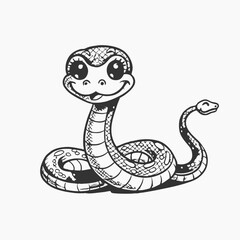 Fototapeta premium Cute green snake cartoon Vector Hand Drawn Illustration Isolated On Transparent Background