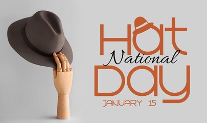 Banner for National Hat Day with mannequin hand and hat