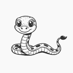 Fototapeta premium Black silhouette Cute green snake cartoon on white background